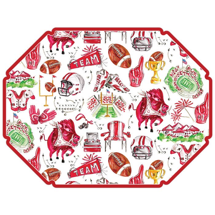 RosanneBeck Collections - Wholesale Placemat - Cardinal Razorback Football Icons Posh Die-Cut Placemat