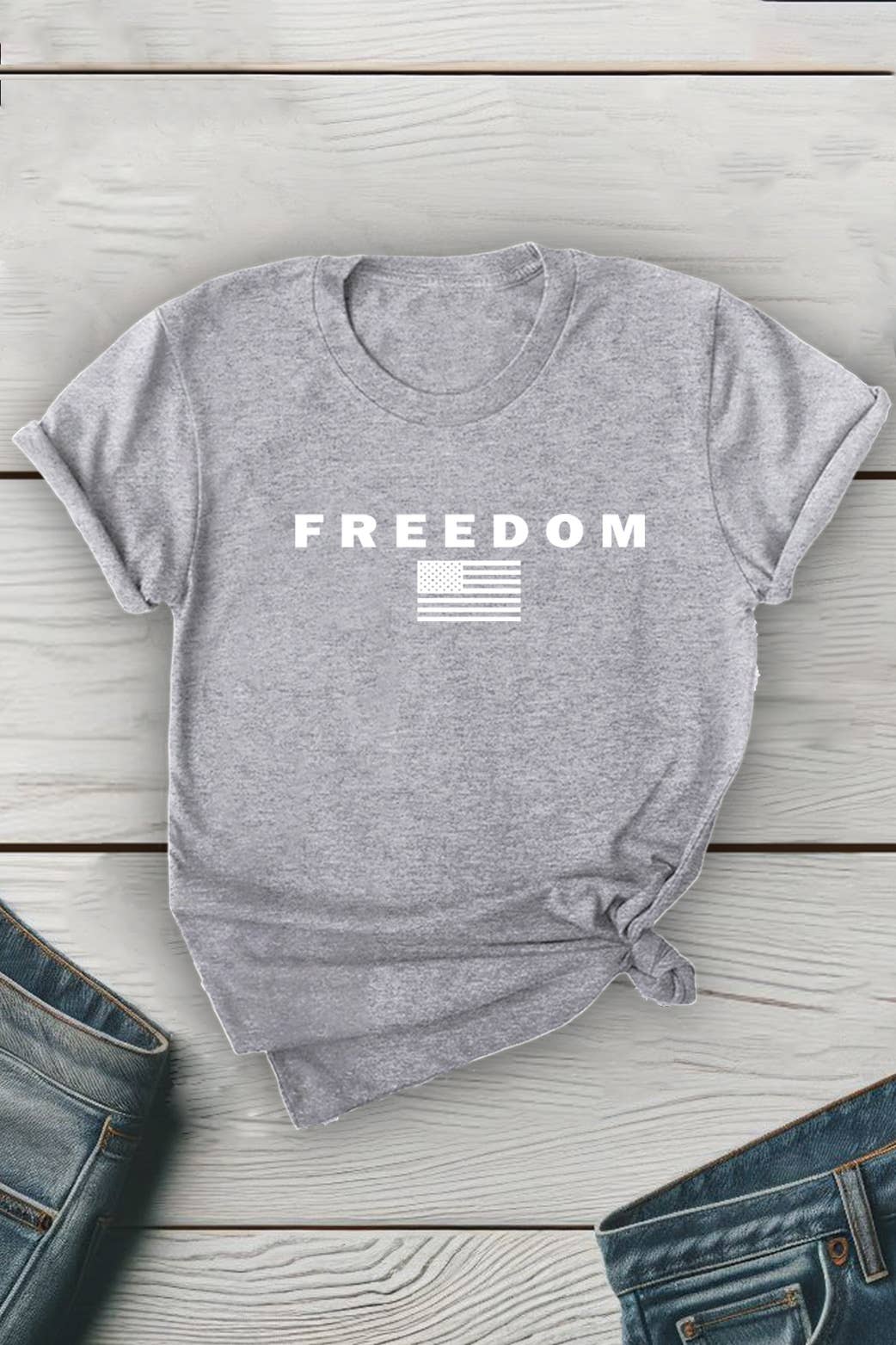 Top Avenue - Wholesale T-Shirt (Graphic) - Unisex - Freedom Flag Unisex Round Neck Tee9