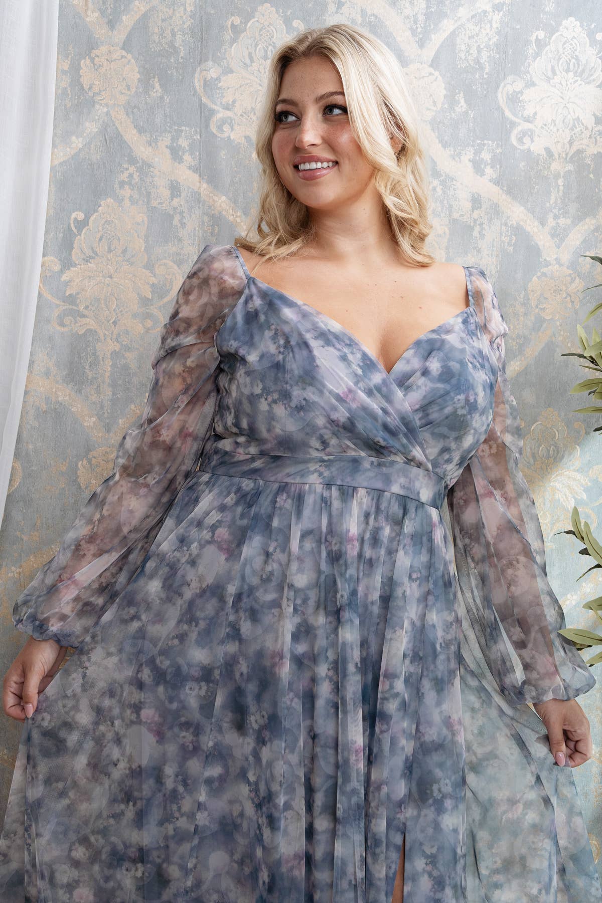 Rosemore Couture - Wholesale Gown - Women's - PLUS SIZE FLORAL PRINT SURPLICE MAXI 3