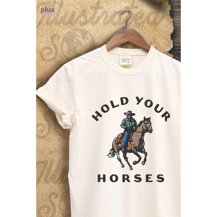 CAMISETA GRÁFICA VINTAGE PLUS HOLD YOUR HORSES para venta al por mayor de Illustrated Society