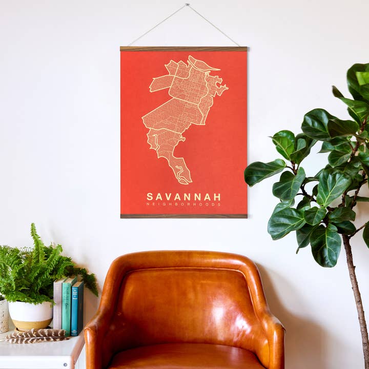 Affiche du plan de la ville du quartier de Savannah, en Géorgie pour la vente par Native Maps