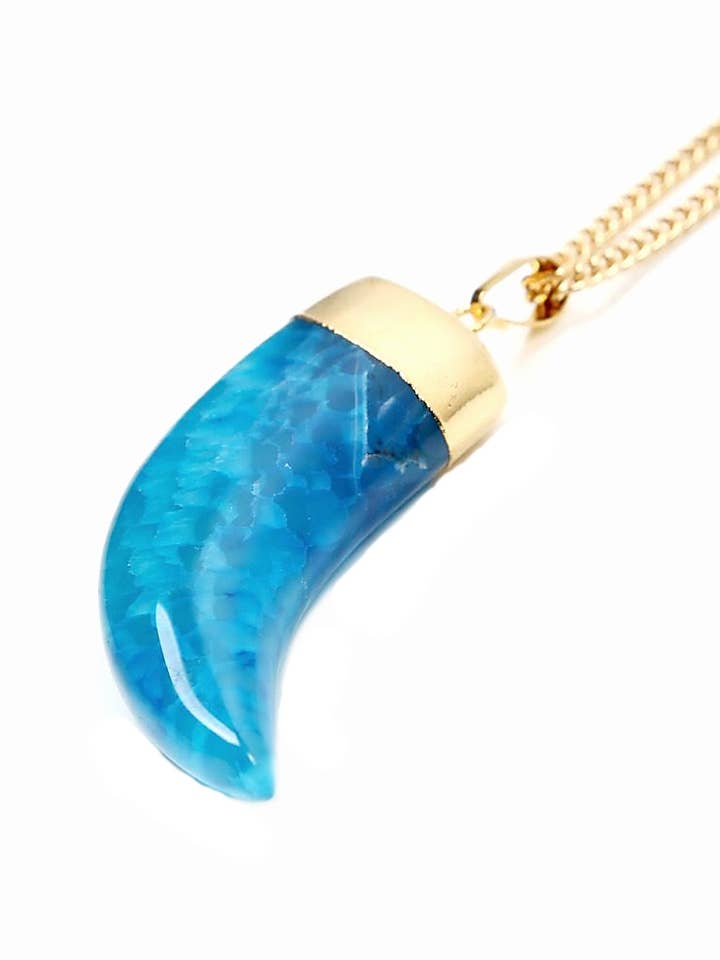 Agate necklace blue gold plated for wholesale by Crystal and Sage