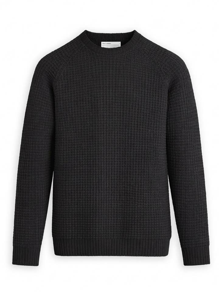 Herren Travel Merino leichter Waffelstrick-Rundhalspullover - Schwarz für den Großhandel von Ministry Of Supply