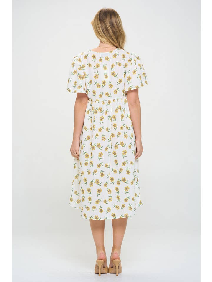 SM WARDROBE – wholesale Dress – Women's – DAFFODIL PRINT MIDI DRESS WHITE5