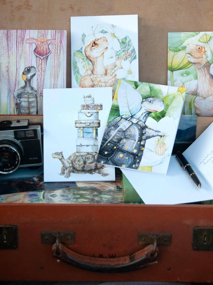 Watercolor Painted Turtle Notecard Set Of 5 for wholesale by Katie Crawford Art