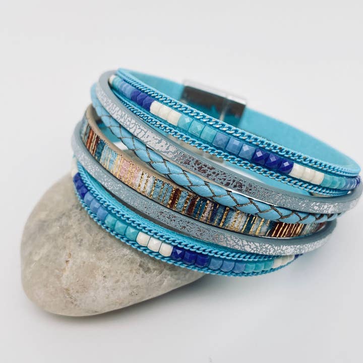 Mio Queena - Wholesale Bangle Bracelet - Bohemian Hand-woven Magnetic Buckle Leather Bracelet - BJ/LB