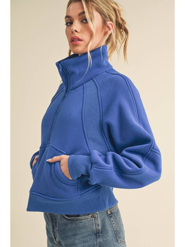 AEMI + CO - Wholesale Sweatshirt - Women's - 950CK Dove Funnel Neck Half Zip 521