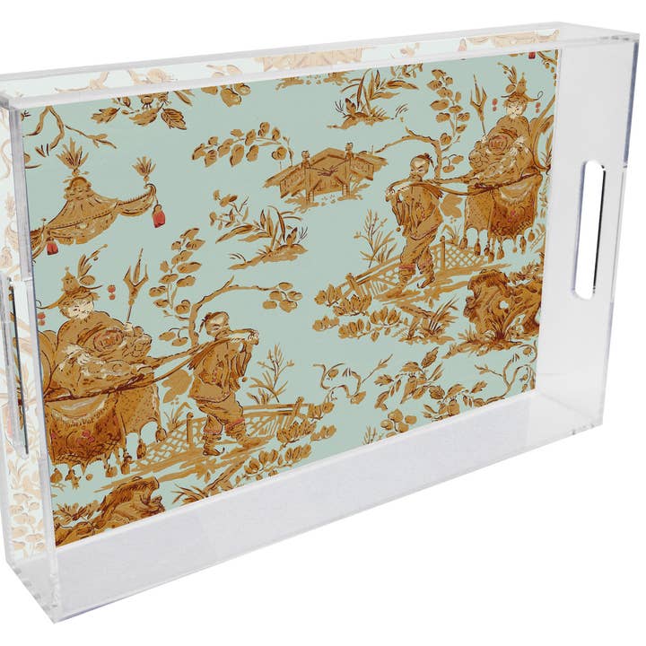 Bandeja de lucita personalizada T299-Aqua Asian Toile para venta al por mayor de Marye-Kelley