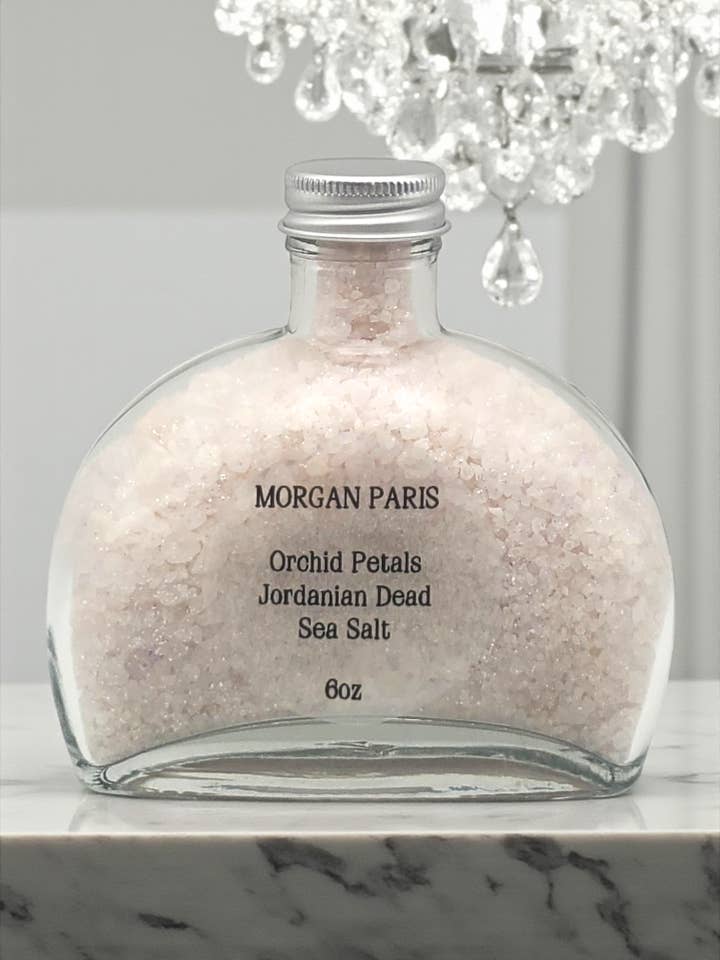 Orchid Petals Jordanian Dead Sea Salt 8oz for wholesale by Morgan Paris Skin Boutique