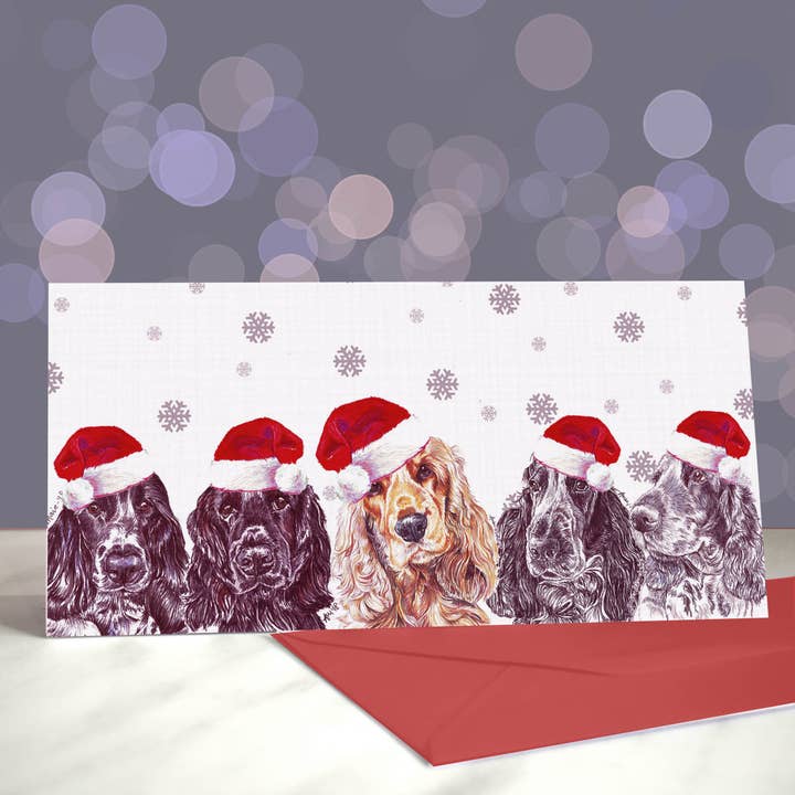 Tarjeta de felicitación navideña de Cocker Spaniel (Show) para venta al por mayor de Amber Marie Studio