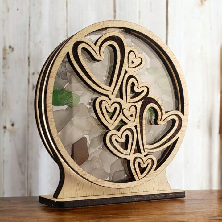 Herzen-See-Glas-Schattenbox-Display, groß für den Großhandel von Sea Glass Displays