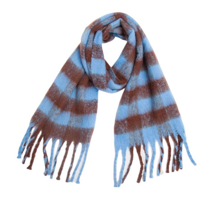 Adorro - Wholesale Scarf - Women's - Soft Chunky Gingham Fleece Scarf with Tassel (12 colors)