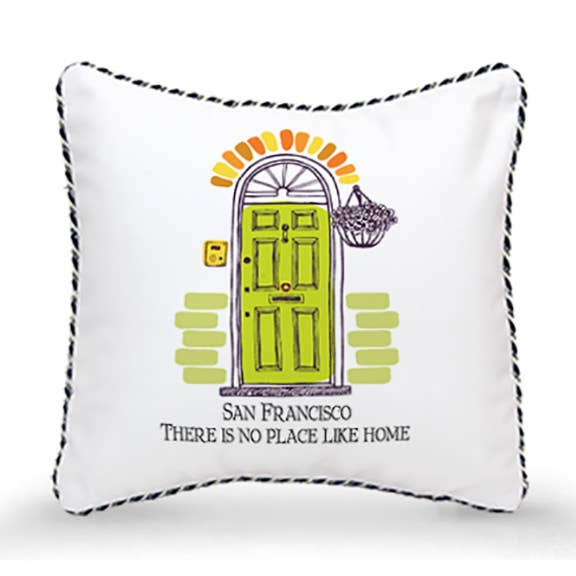 Almohada (10x10) - Puerta verde: No hay lugar (nombre) para venta al por mayor de Mariasch Studios