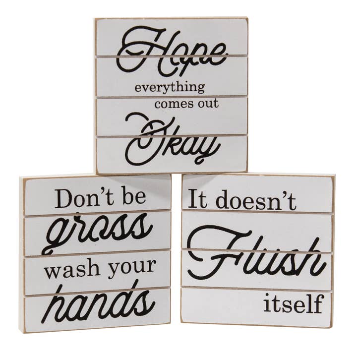 Col House Designs - Wholesale Sign - It Doesn't Flush Itself Shiplap Square Block, 3 Assorted