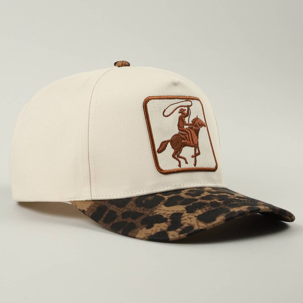 Fashion City - Wholesale Trucker Hat - Unisex - Cowboy Embroidered Patch Leopard Brim Trucker Hat1