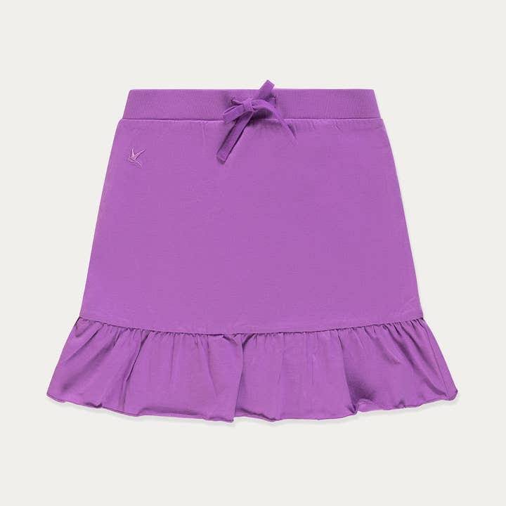 Gonna per bambini, gonne per bambina, cotone, colori viola e verde per la vendita all'ingrosso da parte di Mini Wardrobes