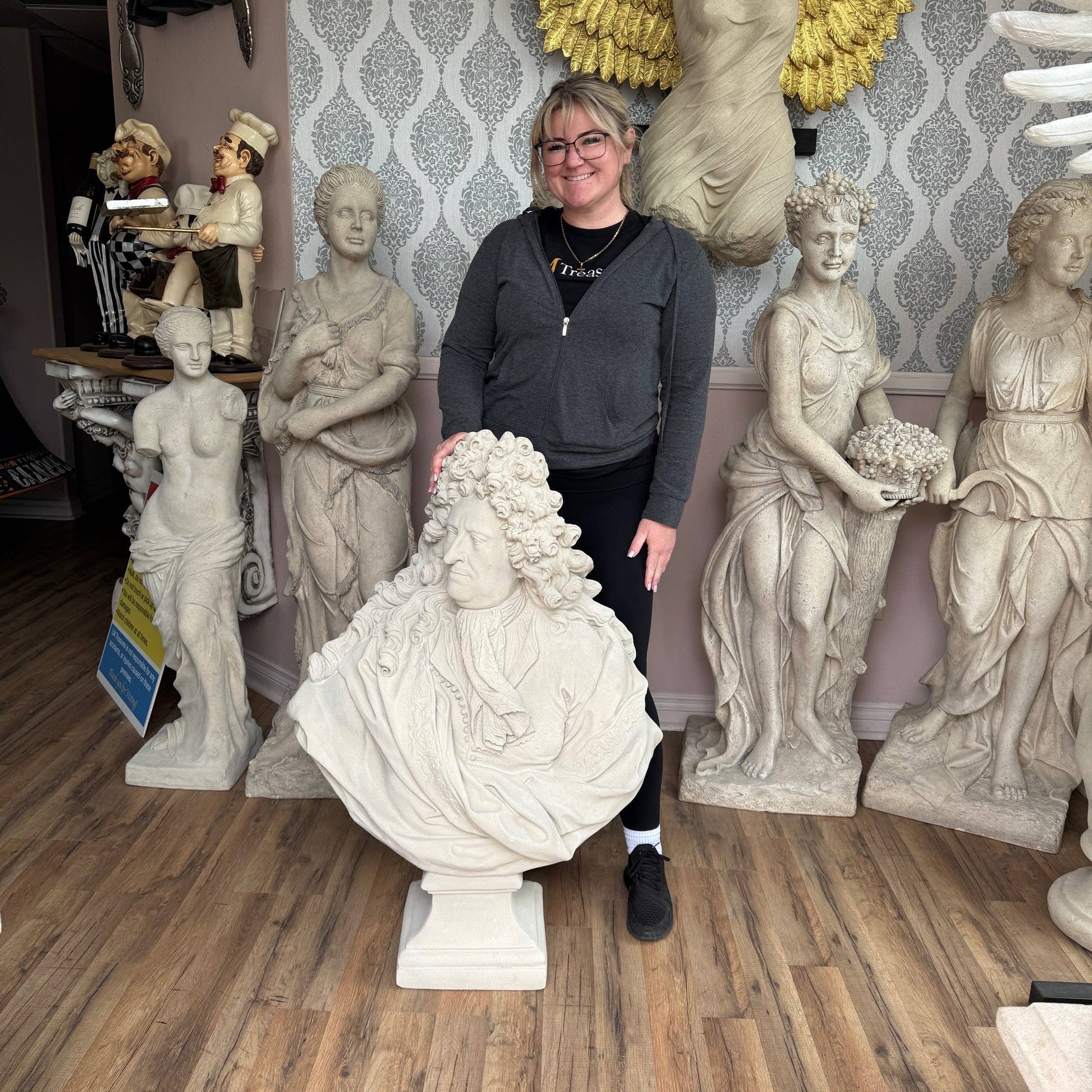 LM Treasures - Wholesale Sculpture - Louis XIV Stone Bust Life Size Statue2