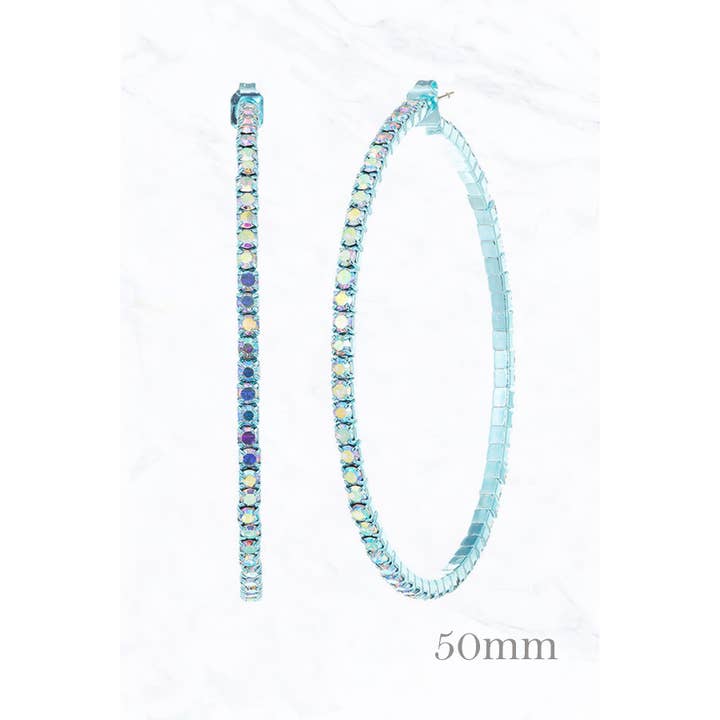 Suzie Q USA - Wholesale Hoop Earrings - 50MM Memory Wire with Rhinestone Hoop Earrings