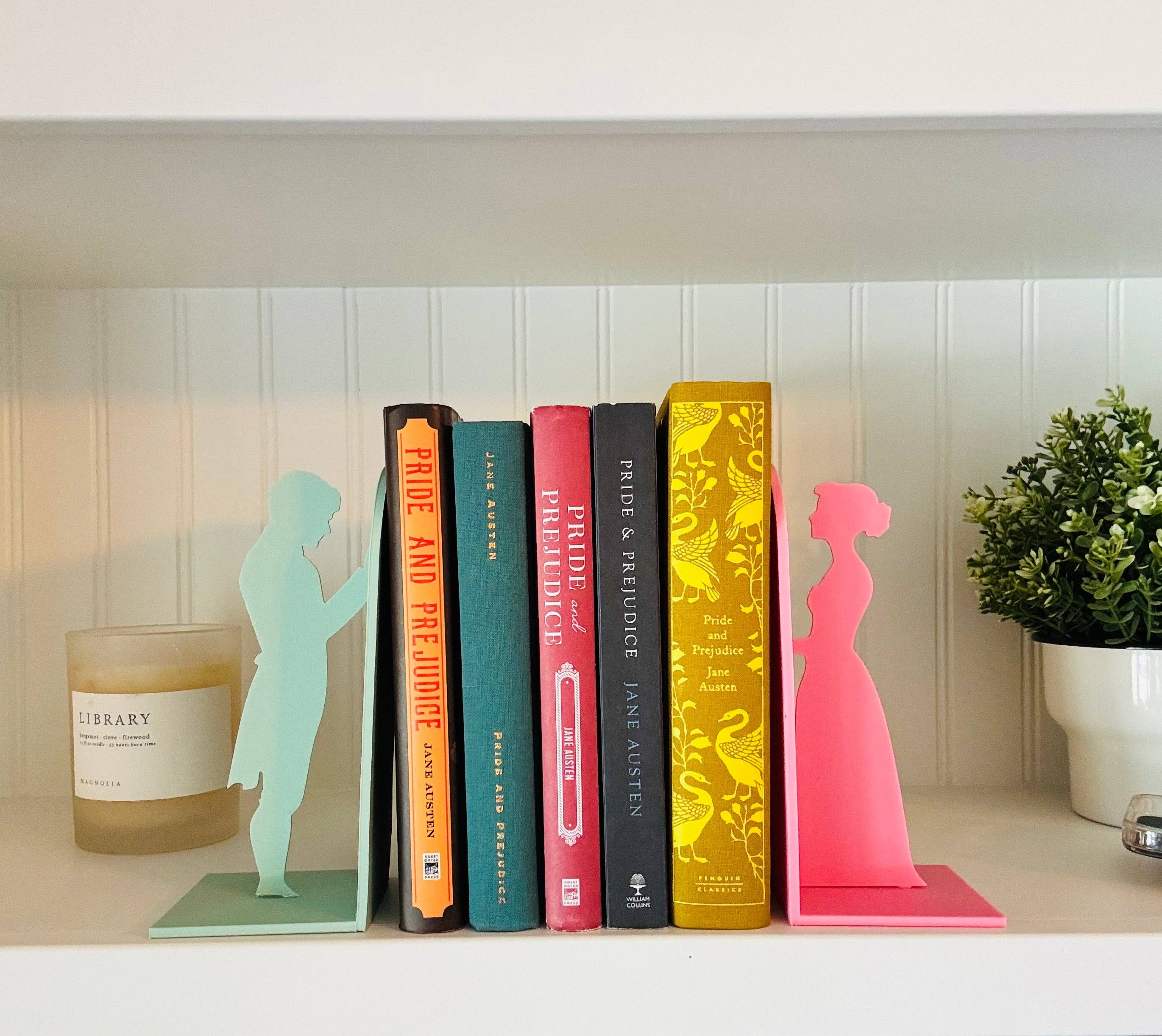 Modern Home Decorations - Wholesale Bookend - Pride and Prejudice Bookends | Literary Decor | Book Lover Gift | Regency Style Bookends | Elizabeth and Darcy Silhouette Bookends |BookNook20