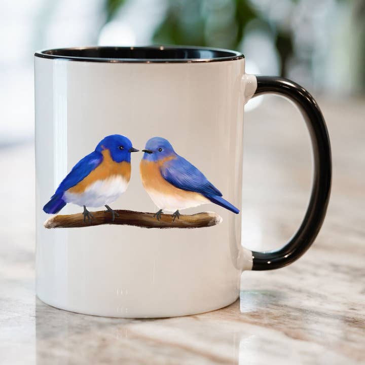 Bluebird Pair Ceramic Coffee Mug for wholesale by MerikaArt