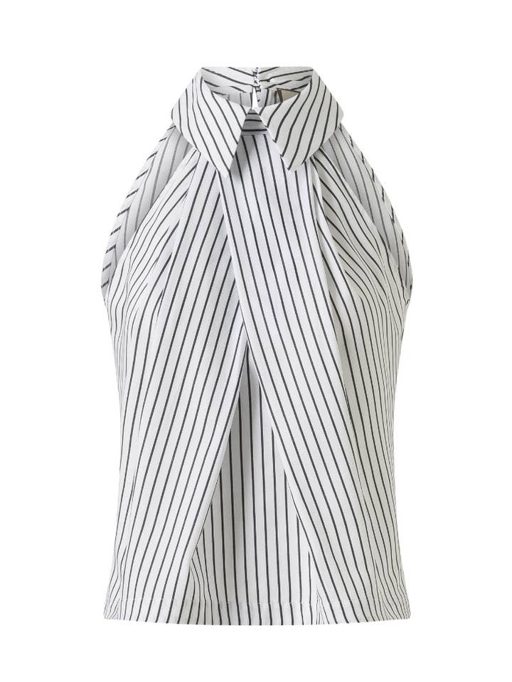 Camicia a righe plissettata Moyestro - 100% cotone biologico per la vendita all'ingrosso da parte di WHAT IF