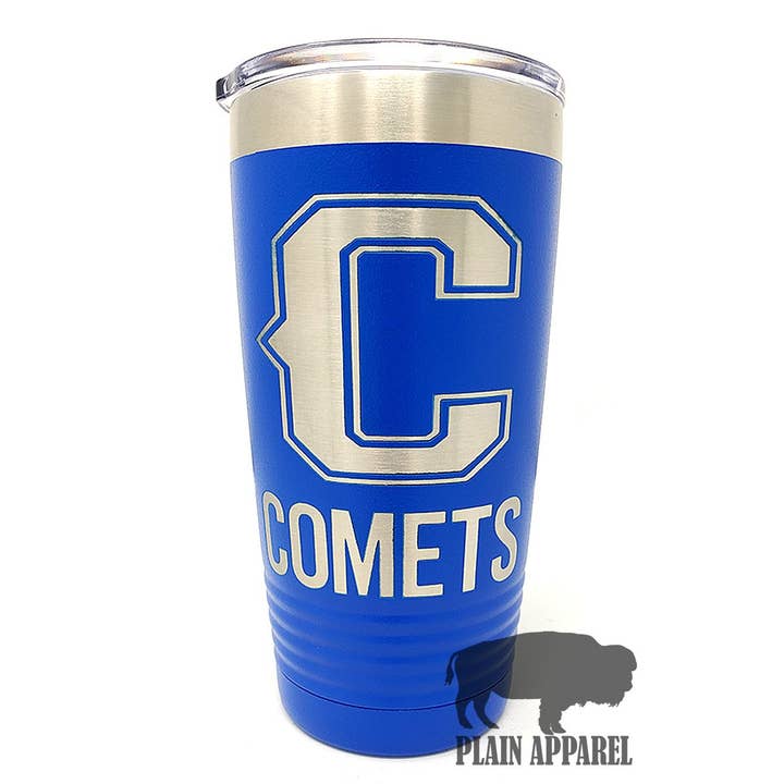 Plain Apparel Tees - Wholesale Drinking Glass/Cup - Custom School Mascot Name or Town Name Engraved Tumbler