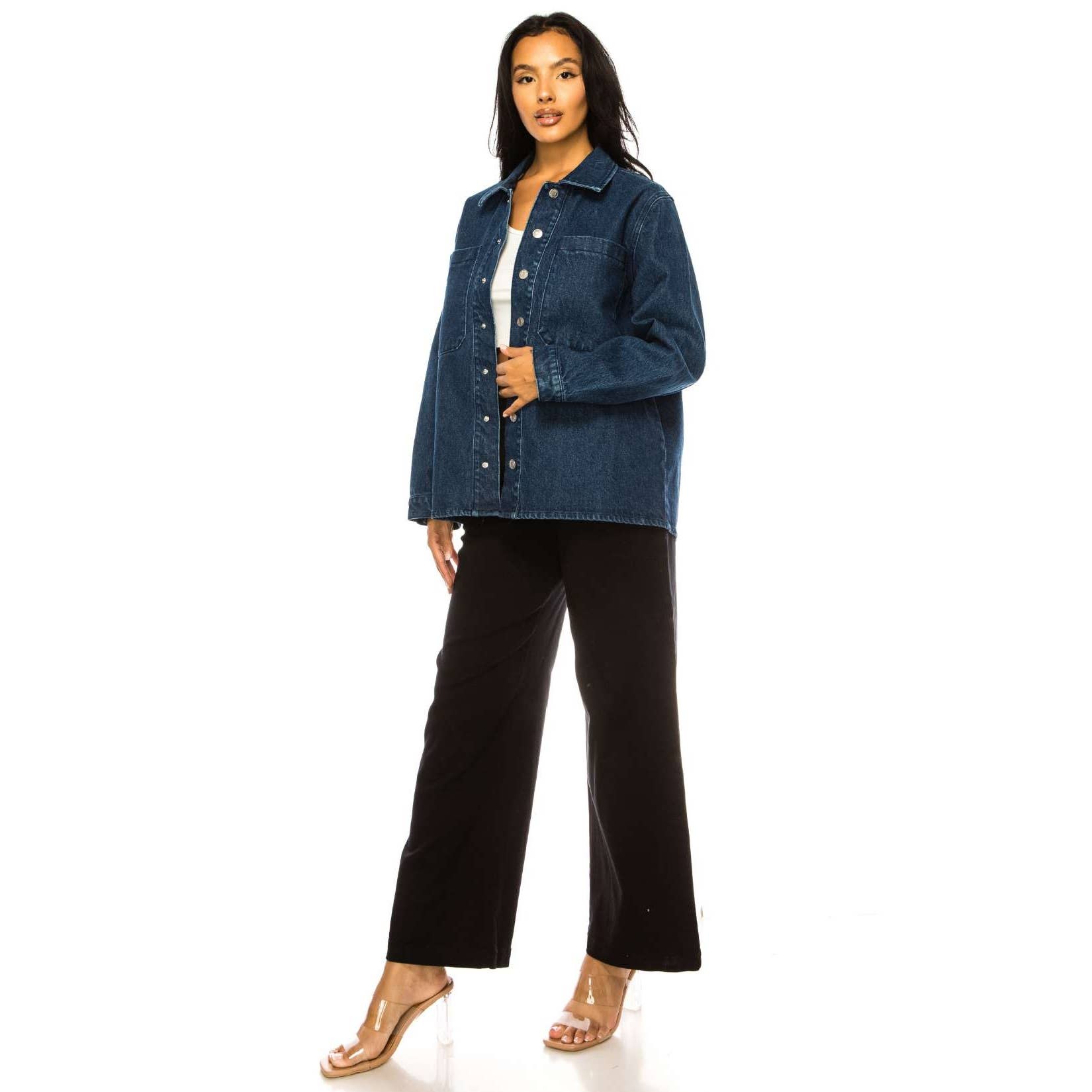 SHIR-KET WITH SNAP BUTTON  DARK WASH DENIM JACKET  for wholesale on Faire4