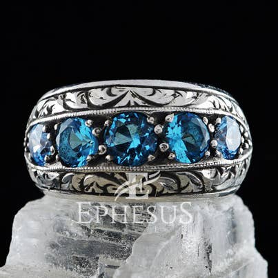 Mens Aquamarine Wedding Band Sterling Silver for wholesale by Ephesus Jewelry