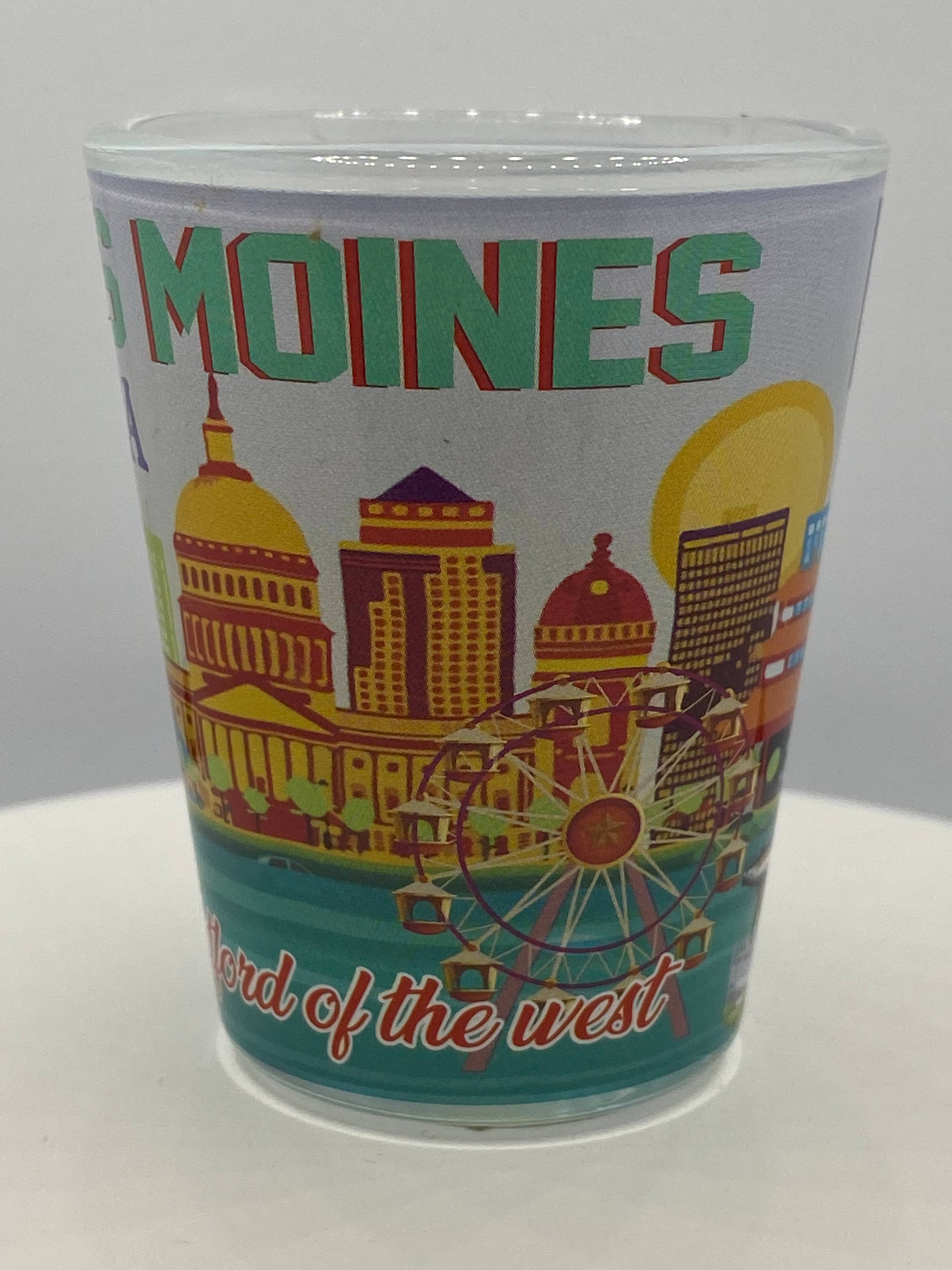 7 Star - Wholesale Shot Glass - "DES MOINES" Iowa Shot Glass 2 oz1