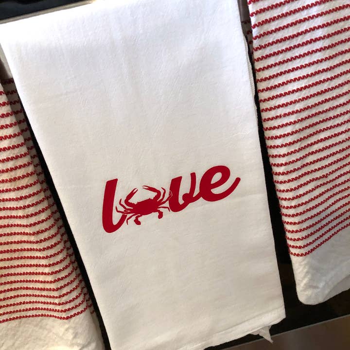 Crab Love Tea Towel for wholesale by Kim Bowen Llc