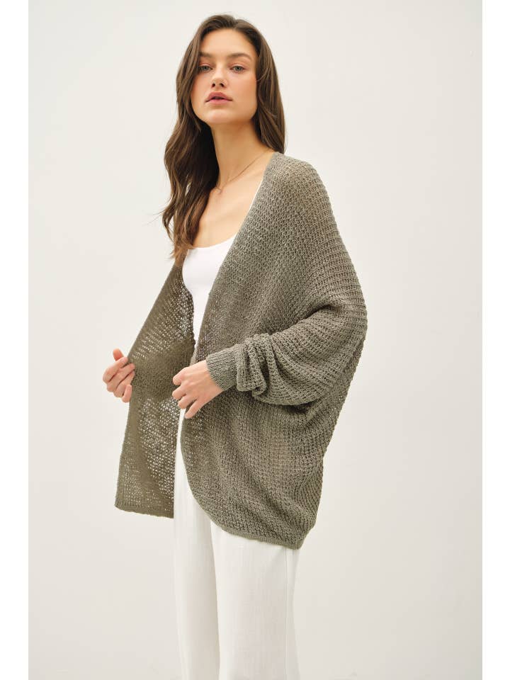 Be Cool - Wholesale Cardigan - Women's - OPEN FRONT LONG SLEEVE BREEZY YARN KNIT CARDIGAN