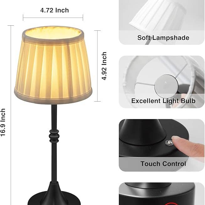 LivingTaste Home Inc - Wholesale Accent/Desk Lamp - Cordless Rechargeable Fabric Shade Bedside Black Lamps