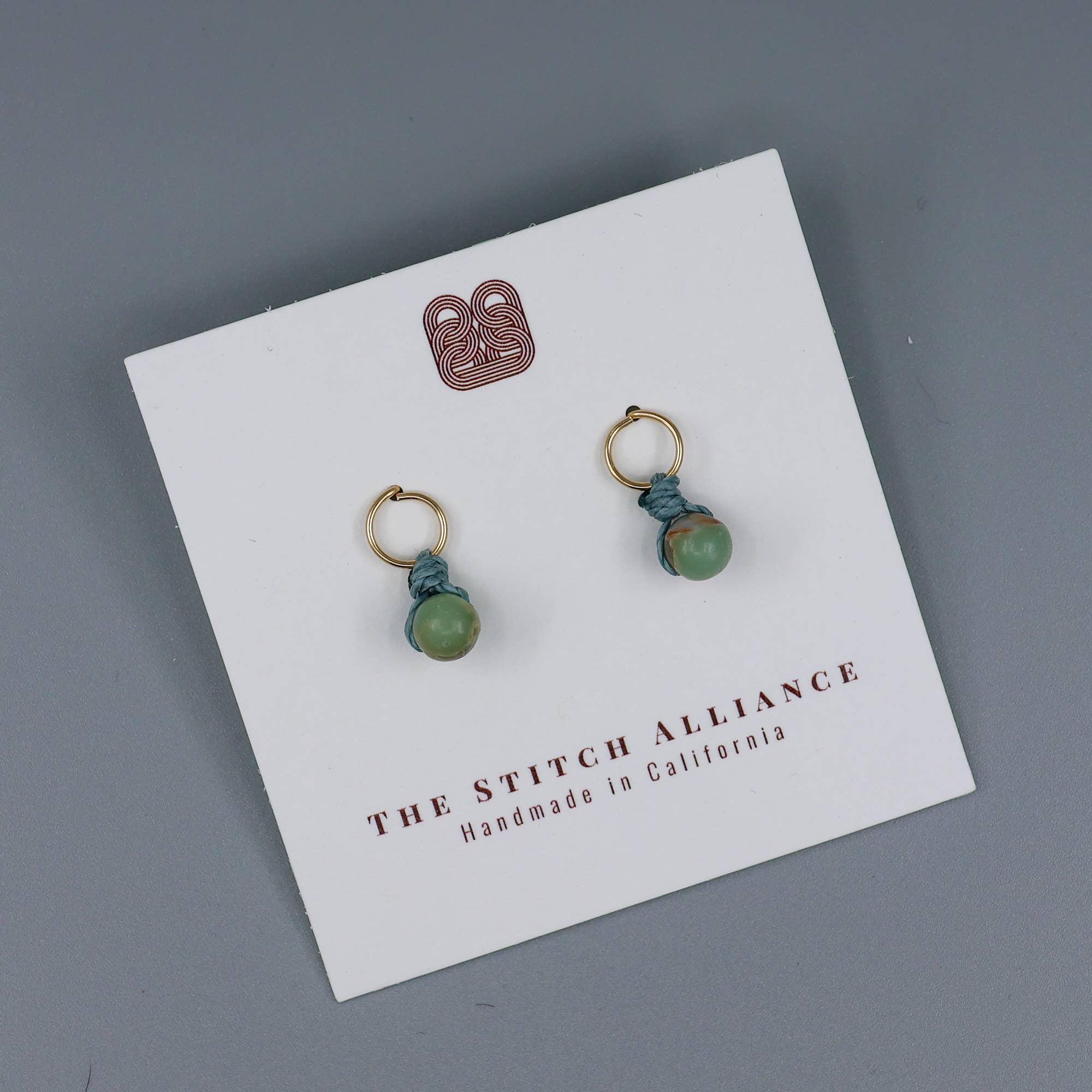 The Stitch Alliance - Wholesale Stud/Post Earrings - Aqua Terra Jasper Stud Earrings, Circle, Gold Fill, Handmade4
