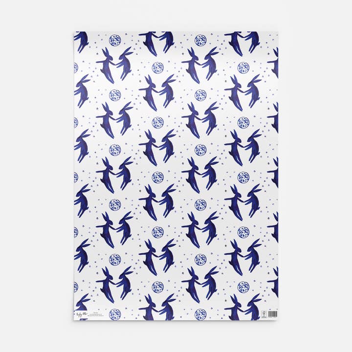 HW104 Moon Hares Giftwrap x 3 for wholesale by Hayley Potter
