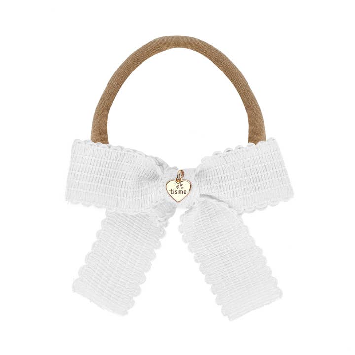 White Vintage Bow Nylon Baby Headband for wholesale by 'tis me