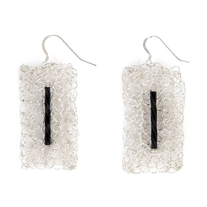 Silver Flat Bread Earrings with Onyx Bead for wholesale by Misty Jane Jewelry