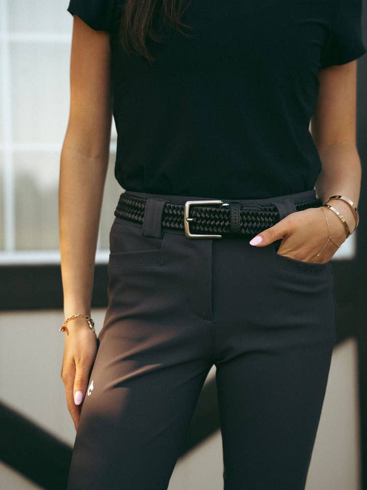 Elastic Braided Leather Belt | Black for wholesale by Criniere Life