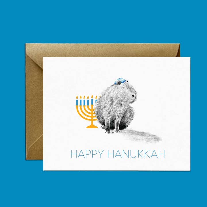Capybara Celebrates Hanukkah — Hanukkah Greeting Card for wholesale by Mitzi Bitsy Spider