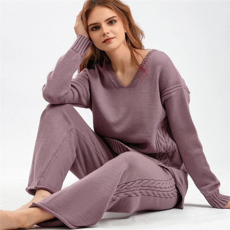 UZ Wholesale Store - Vente Ensemble de vêtements d'intérieur – femme - Ensemble pull en maille lâche et pantalon large7