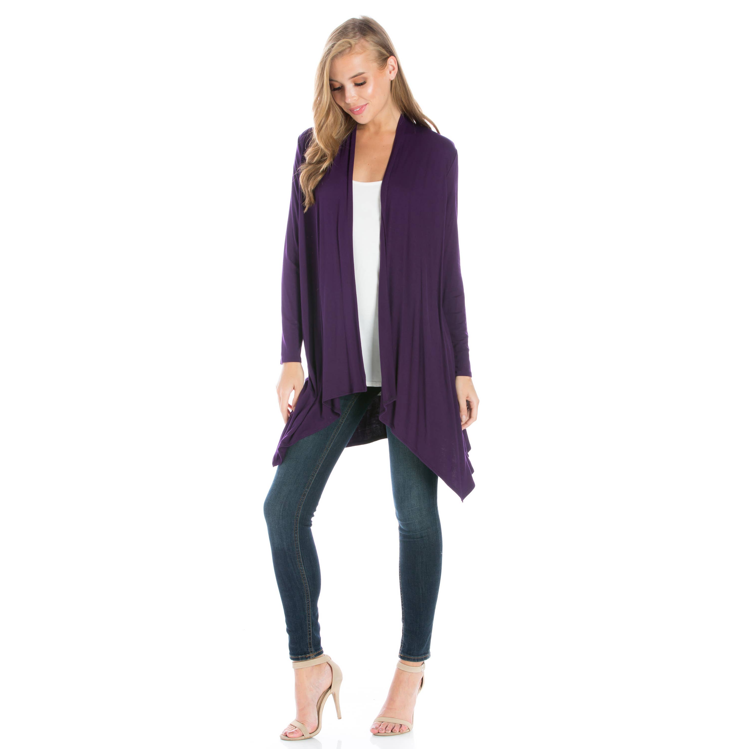 Azules Clothing – Großhandel Strickjacke – Damen – AJK-3006RS Langärmeliger Cardigan mit offenem Vorderteil und Wasserfallausschnitt1