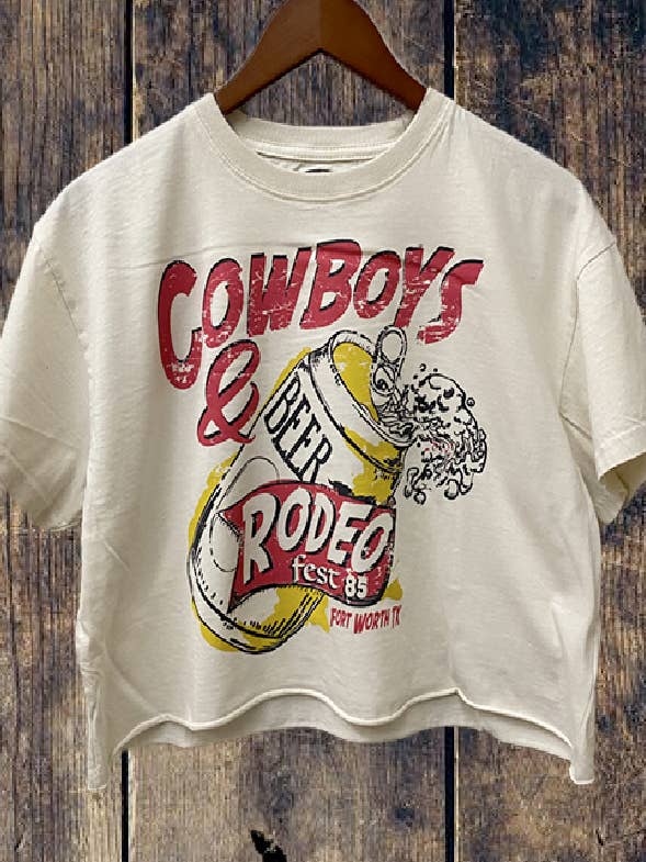 Cowboys and Beer Fort Worth Rodeo Relaxed Crop T-shirt for wholesale by Country Deep Apparel