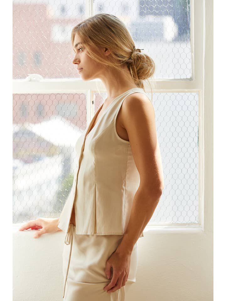 CREAM CT9130-1 - Cami Sleeveless Pleated Vest for wholesale on Faire