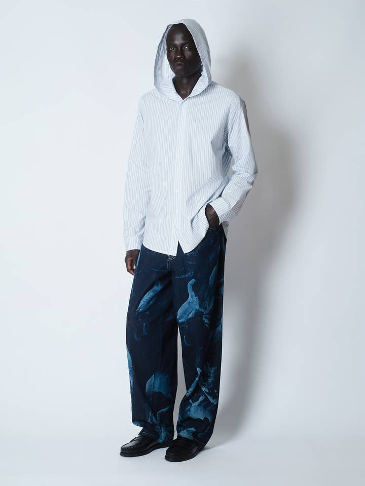 HOODED MOTION OXFORD SHIRT COTTON POPLIN STRIPE 1 for wholesale by Saul Nash