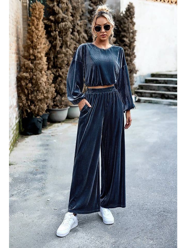 Miss Sparkling - Wholesale Top & Pant Set (NOT Loungewear) - Women's - Ribbed velvet two piece pant set