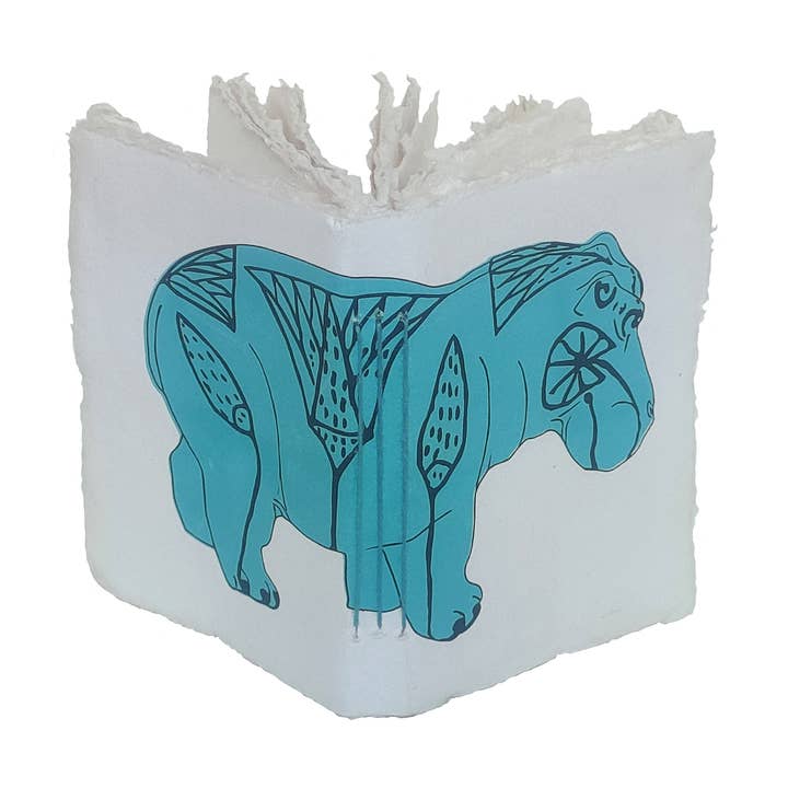 Mini parchment paper notebook with blue hippopotamus pattern Egypt for wholesale by Epigram