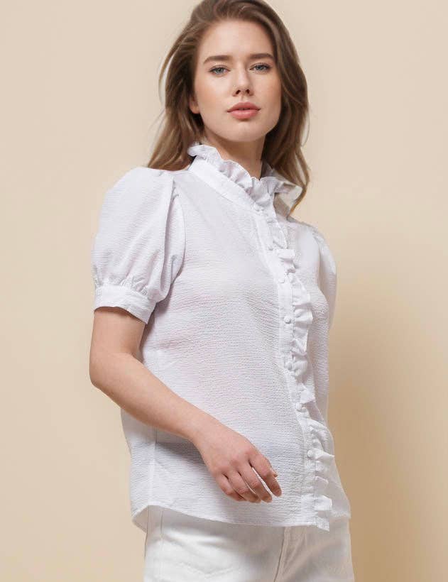 Sweetkama - Vendita all'ingrosso Camicia button down - Donna - Camicia a righe con maniche corte e collo arricciato da donna SKT5108716