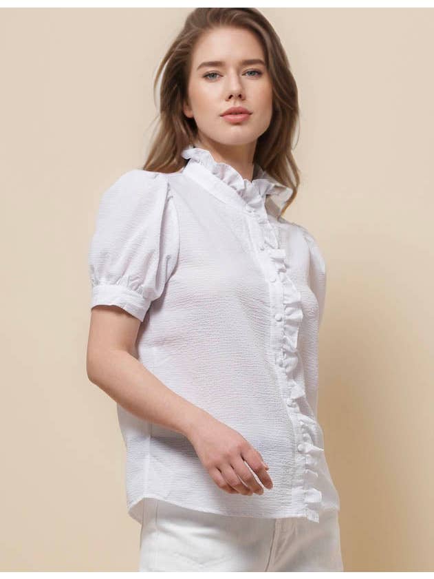 Sweetkama - Vendita all'ingrosso Camicia button down - Donna - Camicia a righe con maniche corte e collo arricciato da donna SKT5108716