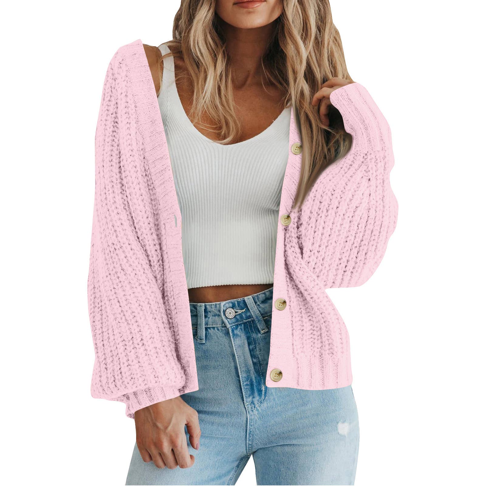 Rosa Clothing - Wholesale Cardigan - Women's - Women Knit Cardigan Loose Fit Button Down Fall Sweater8