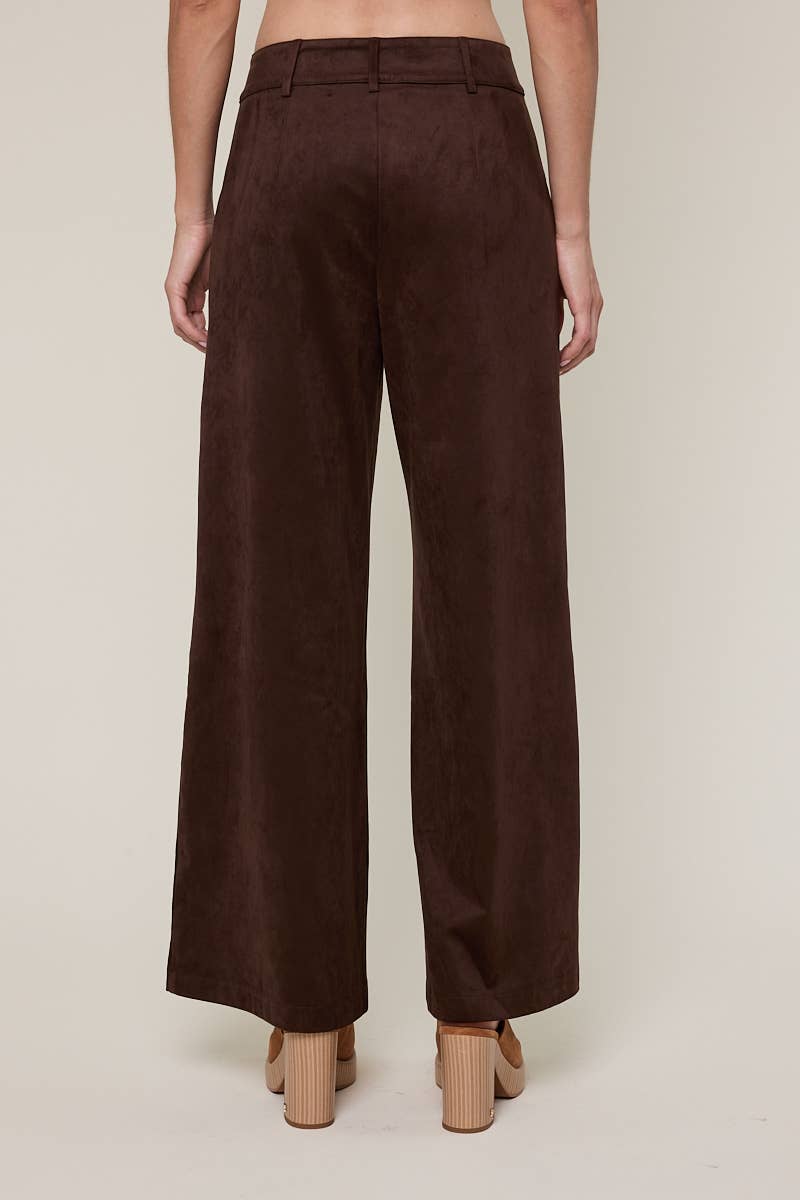 Sky to Moon - Vente Pantalon – femme - PANTALON ÉVASÉ LONG UNI EN DAIM À TAILLE MI-HAUTE6