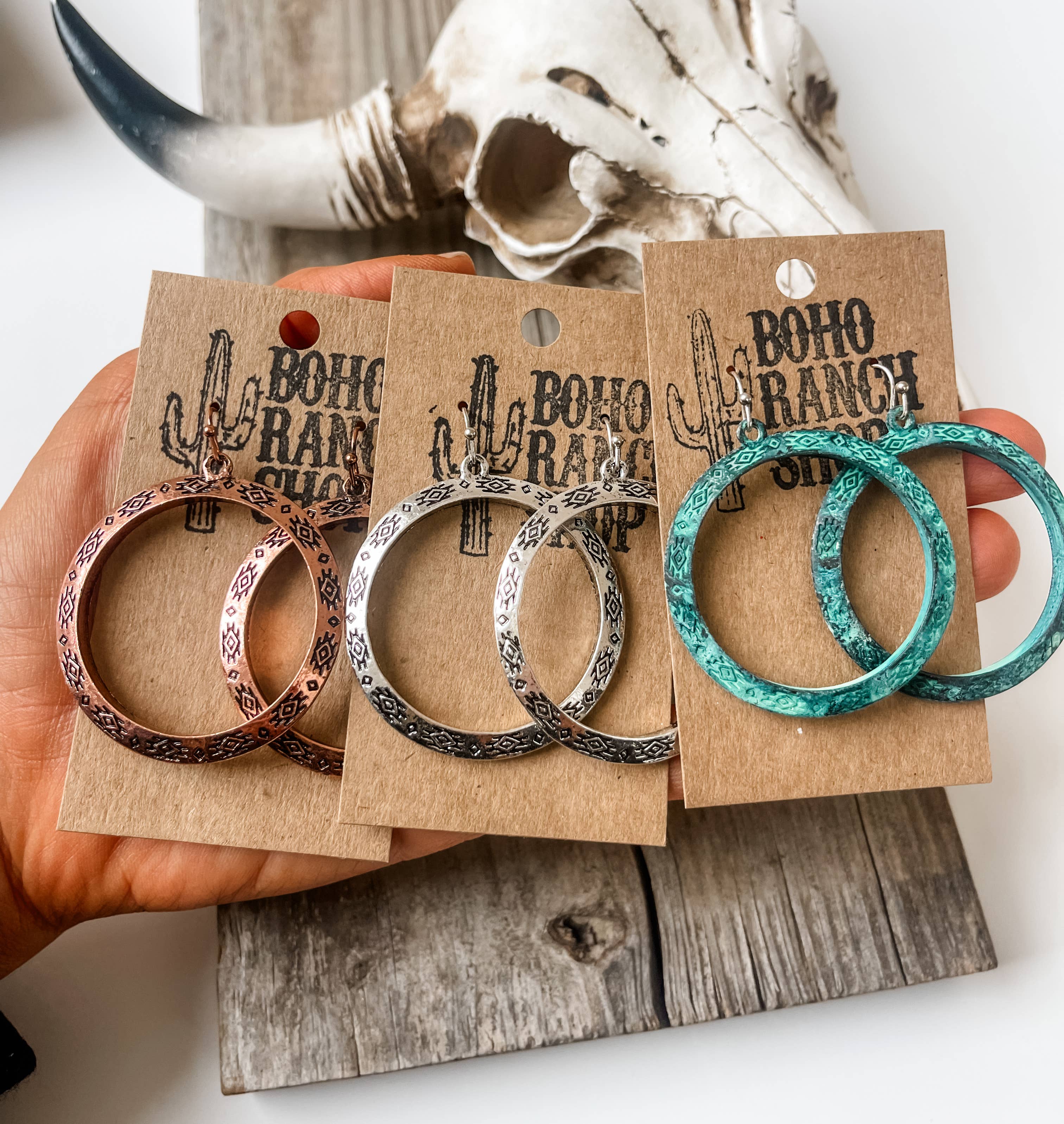 Boho Ranch Shop - Wholesale Hoop Earrings - Western Aztec Print Hoops5